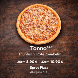 Pizza Tonno online bestellen bei Spree Pizza in Berlin Grünau – Pizza mit Thunfisch und roten Zwiebeln