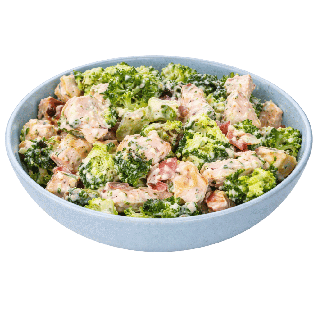 Brokkoli Chicken Salad online bestellen bei Spree Pizza in Grünau. Sättigender Salat mit Brokkoli, Hähnchen & Cocktailsauce-Dressing.