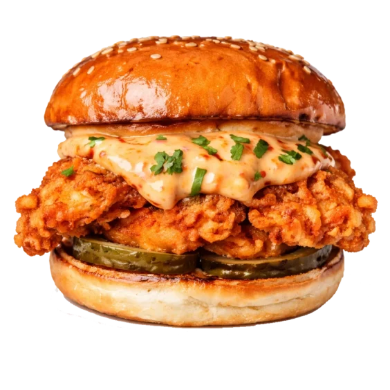 Fried Chicken Crunch online bestellen bei Spree Pizza in Grünau. Knuspriger Chicken Burger mit Cheddar & hausgemachter Sauce.