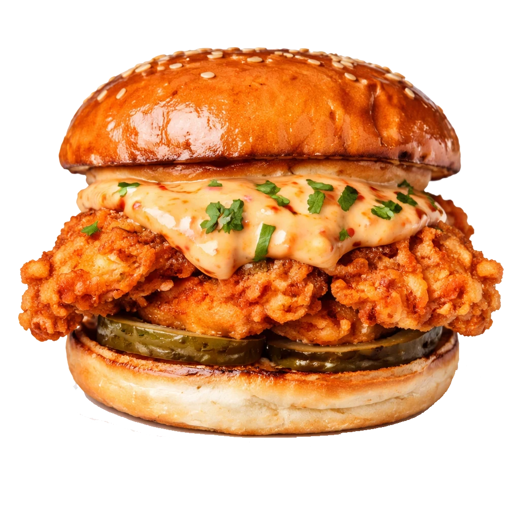 Fried Chicken Crunch online bestellen bei Spree Pizza in Grünau. Knuspriger Chicken Burger mit Cheddar & hausgemachter Sauce.