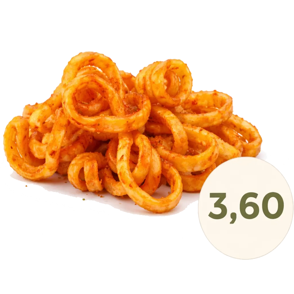Curly Fries online bestellen bei Spree Pizza in Grünau. Knusprige Kartoffelspiralen mit würziger Note.